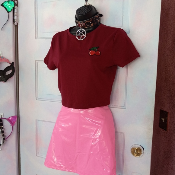 SOLD ❣️Dbl cherry accent patch black crop top! So kawaii cute! Ooak!! - Picture 4 of 6